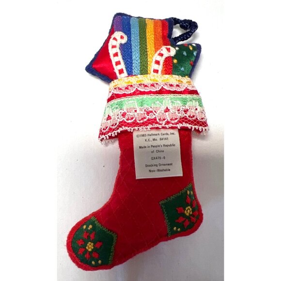 Handmade Hallmark Embroidered Christmas Stocking Ornament With Bear & Candy Cane - Picture 3 of 4